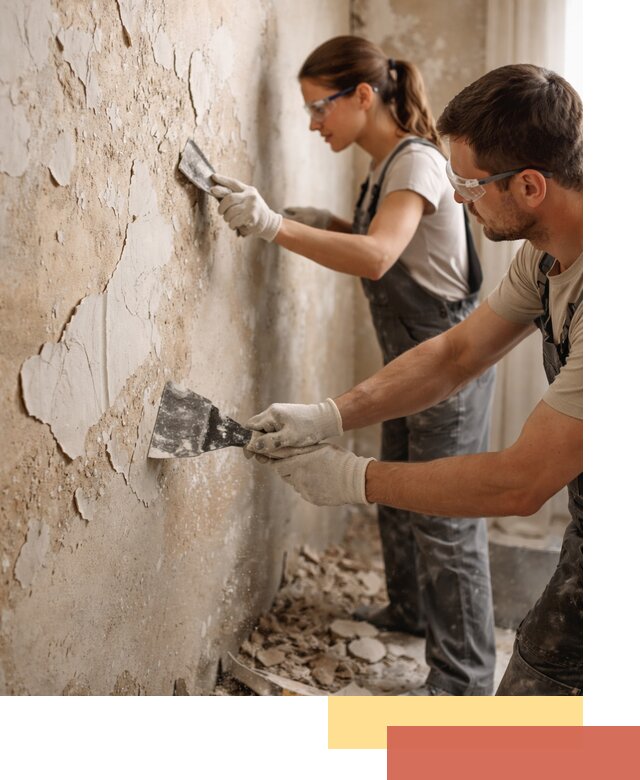 Снятие старой шпаклевки и подготовка поверхностей в железнодорожном