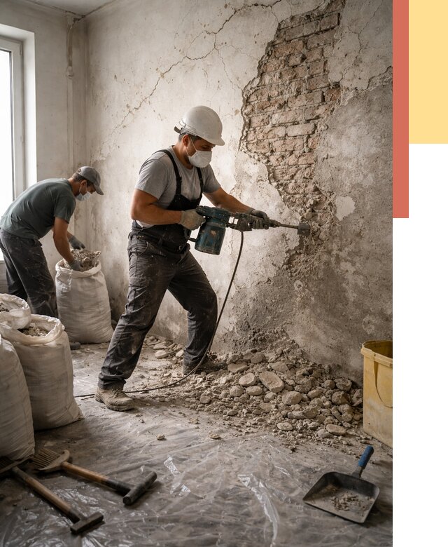 Демонтаж штукатурки со стен в железнодорожном от 7383 руб/м² — быстро и недорого | ОТДЕЛОЧНИК-Жлз