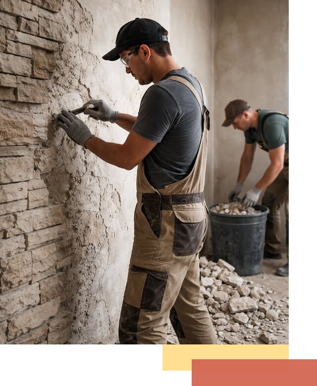 Демонтаж декоративного камня в железнодорожном профессионально и безопасно