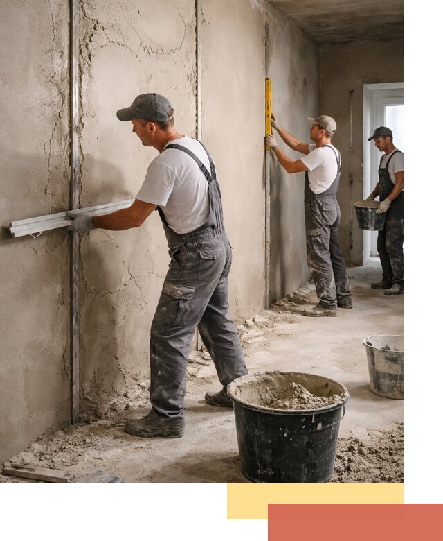 Штукатурка стен по маякам в железнодорожном — точная и ровная поверхность