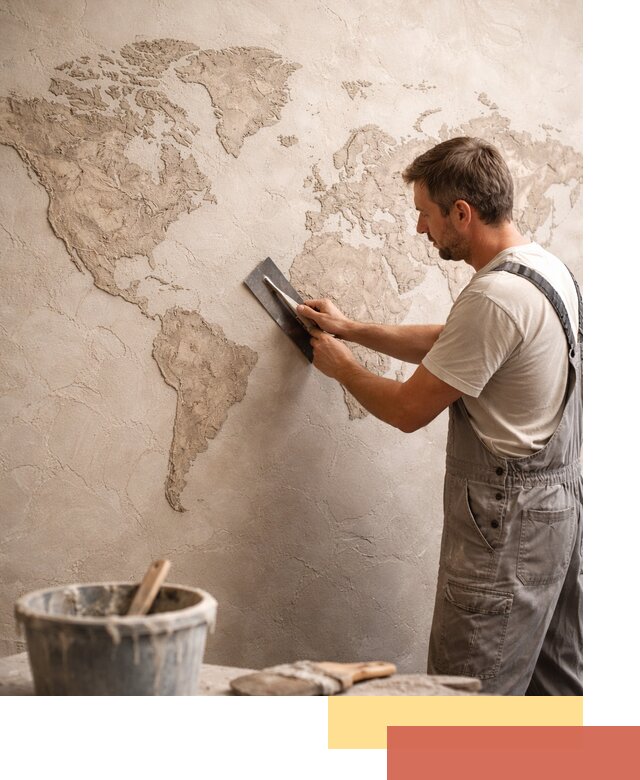 Декоративная штукатурка «Карта мира» под ключ в железнодорожном