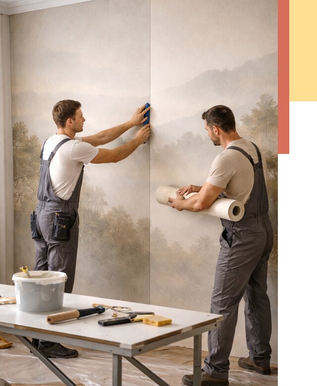 Поклейка фотообоев в железнодорожном от 8716 руб/м² — быстро и недорого | ОТДЕЛОЧНИК-Жлз