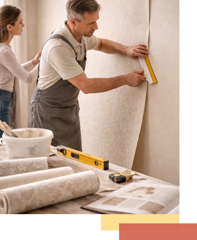 Поклейка обоев с подбором рисунка в железнодорожном