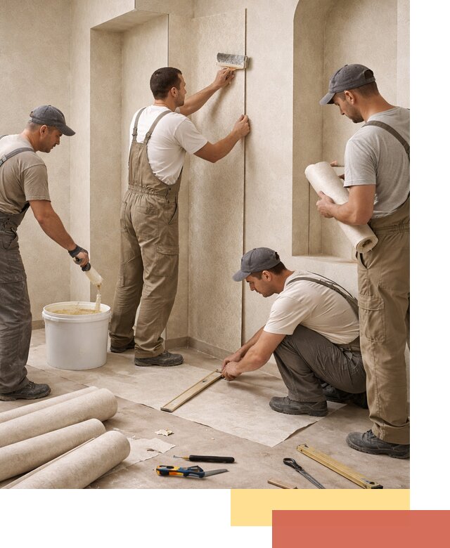 Поклейка обоев на сложные стены и неровные поверхности в железнодорожном