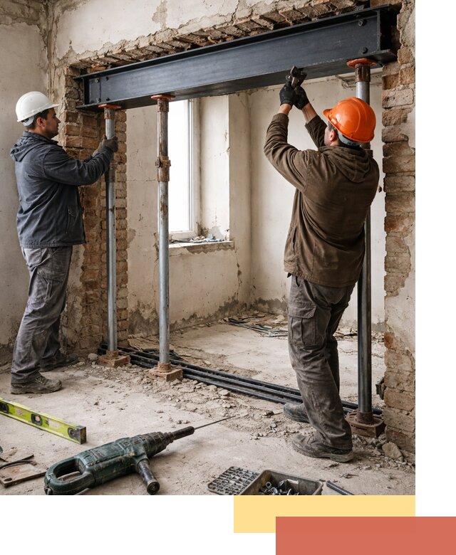 Усиление проема в стене в железнодорожном для расширения и безопасности