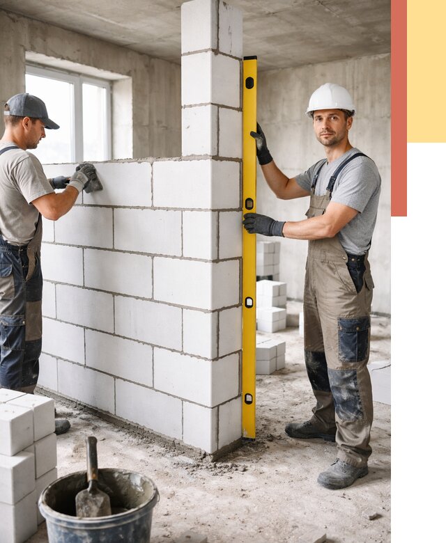 Кладка перегородок из пеноблока в железнодорожном от 1846 руб. под ключ | ОТДЕЛОЧНИК-Жлз