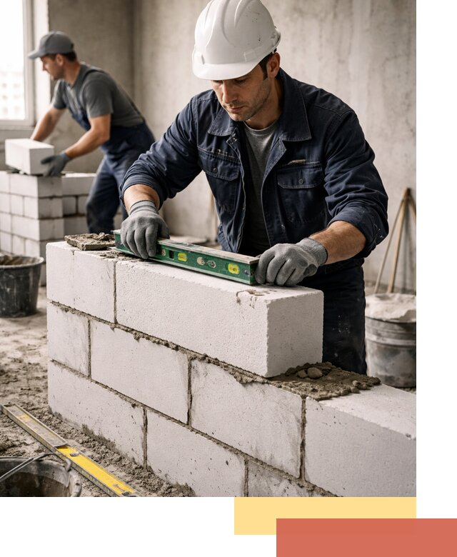 Кладка перегородок из пеноблока под ключ в железнодорожном