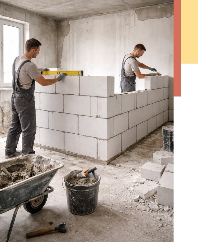 Кладка перегородок из ПГП в железнодорожном от 2564 руб./м2 — монтаж и возведение под ключ | ОТДЕЛОЧНИК-Жлз