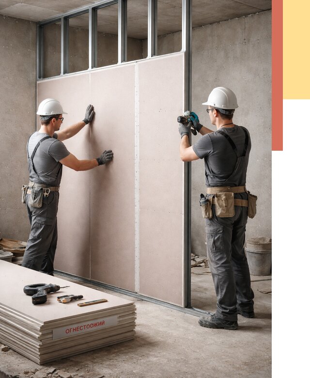Перегородка из огнестойкого гипсокартона в железнодорожном от 1897 руб. под ключ | ОТДЕЛОЧНИК-Жлз