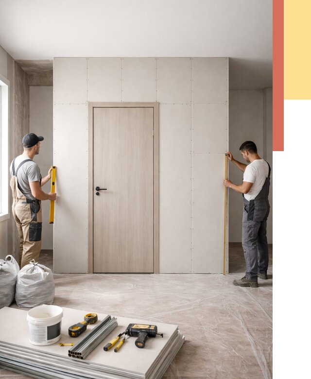 Перегородка из гипсокартона с дверью в железнодорожном от 4614 руб. под ключ | ОТДЕЛОЧНИК-Жлз