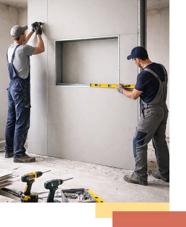 Перегородка из гипсокартона с нишей под декор в железнодорожном