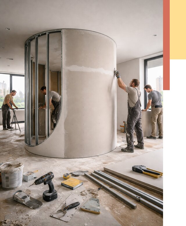 Радиусная перегородка из гипсокартона в железнодорожном от 2974 руб. под ключ | ОТДЕЛОЧНИК-Жлз