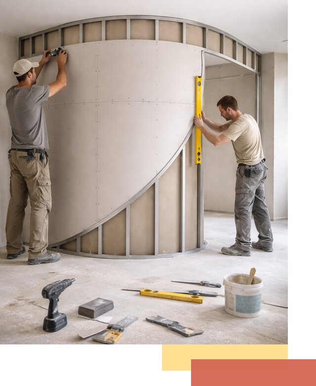 Радиусная перегородка из гипсокартона в железнодорожном под ключ