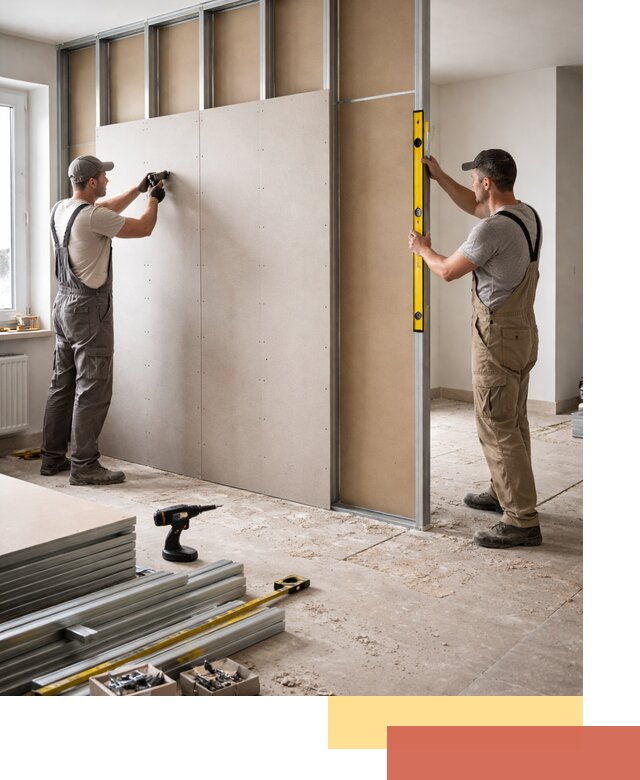 Зонирующая перегородка из гипсокартона под ключ в железнодорожном