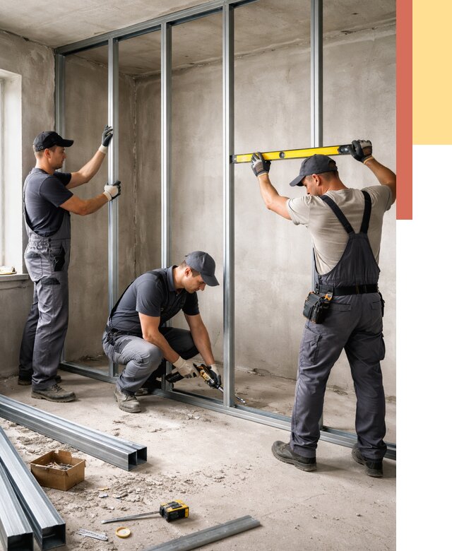 Монтаж каркаса перегородки из профиля в железнодорожном от 769 руб. | ОТДЕЛОЧНИК-Жлз