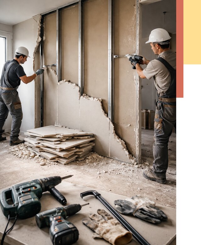 Демонтаж перегородки из гипсокартона в железнодорожном от 1230 руб. быстро и недорого | ОТДЕЛОЧНИК-Жлз