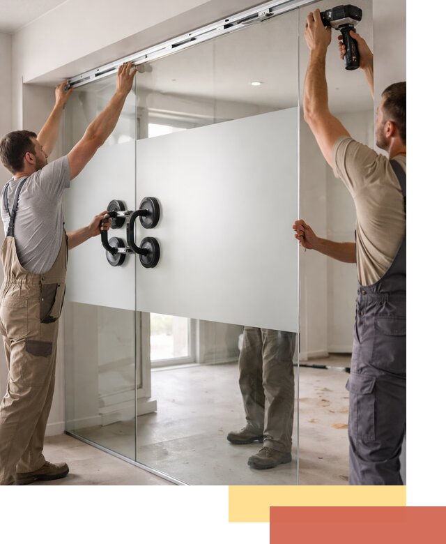 Матовые стеклянные перегородки под ключ в железнодорожном