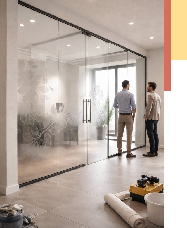 Стеклянные перегородки с рисунком в железнодорожном от 12818 руб. монтаж и нанесение | ОТДЕЛОЧНИК-Жлз