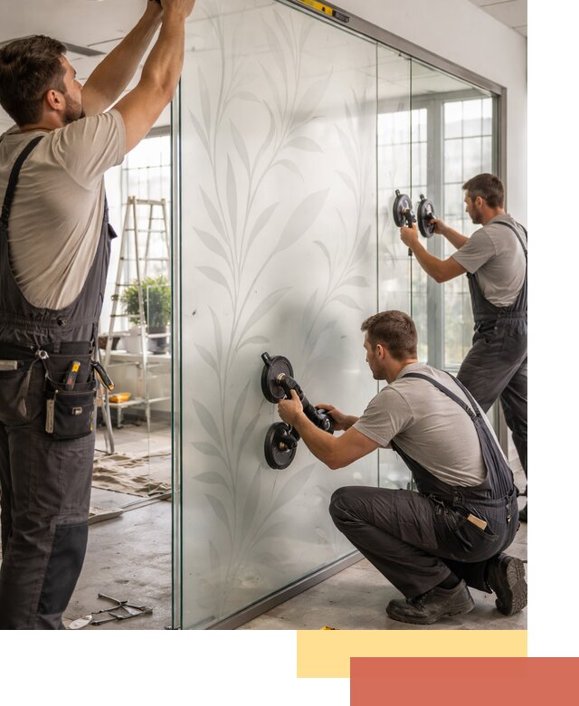 Стеклянные перегородки с рисунком на заказ в железнодорожном