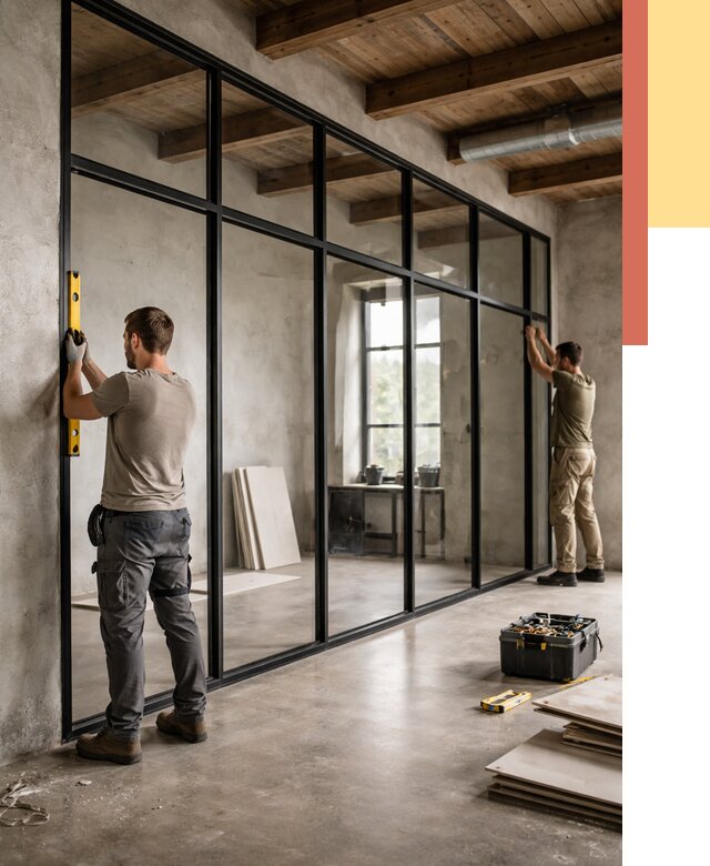 Стеклянные перегородки лофт в железнодорожном от 10767 руб. под ключ | ОТДЕЛОЧНИК-Жлз