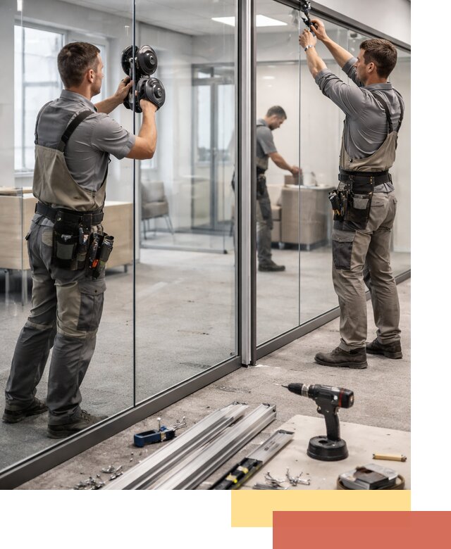 Стеклянные офисные перегородки под ключ в железнодорожном