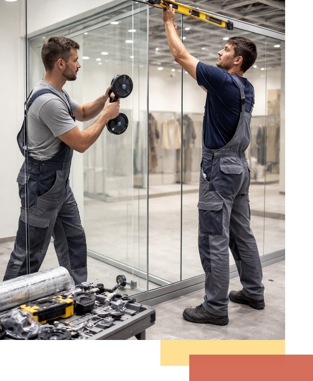 Стеклянные перегородки для магазинов в железнодорожном — монтаж и установка