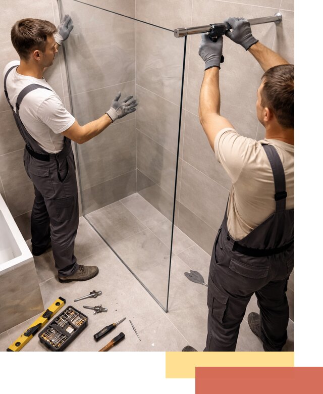 Стеклянные перегородки для душа в железнодорожном — изготовление и монтаж