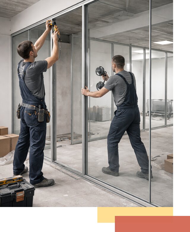 Алюминиевые перегородки со стеклом в железнодорожном — изготовление и монтаж