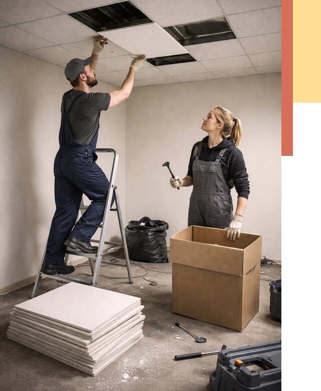 Демонтаж потолочной плитки в железнодорожном от 4614 руб. быстро и недорого | ОТДЕЛОЧНИК-Жлз