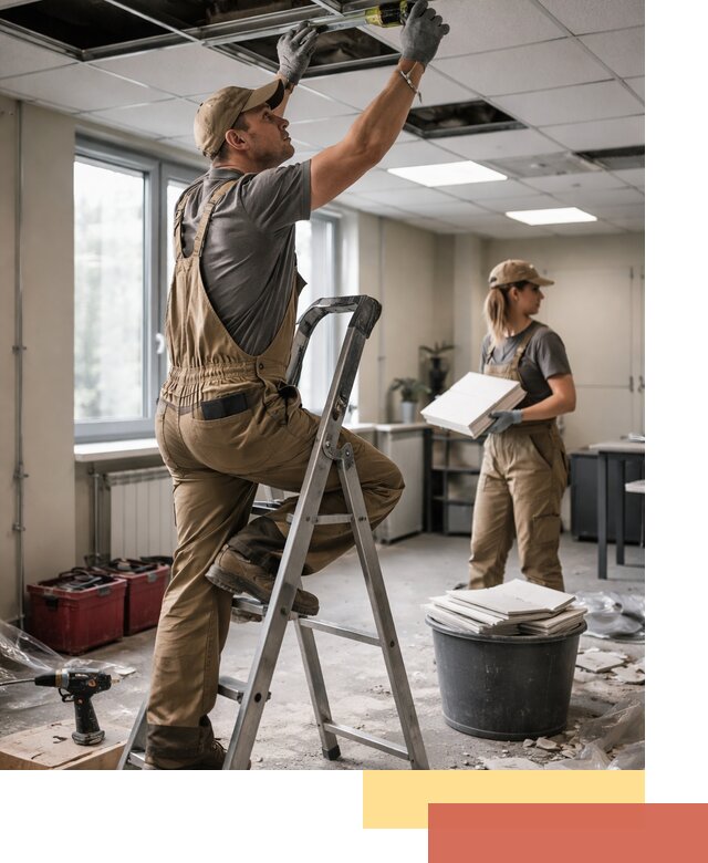 Ремонт потолка Армстронг и замена плит в железнодорожном