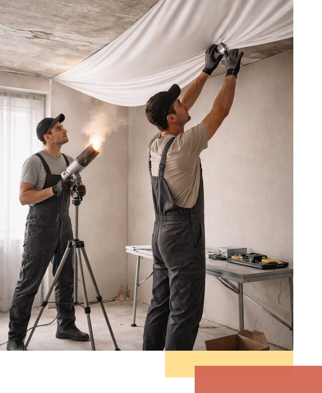 Установка натяжного потолка под ключ в железнодорожном