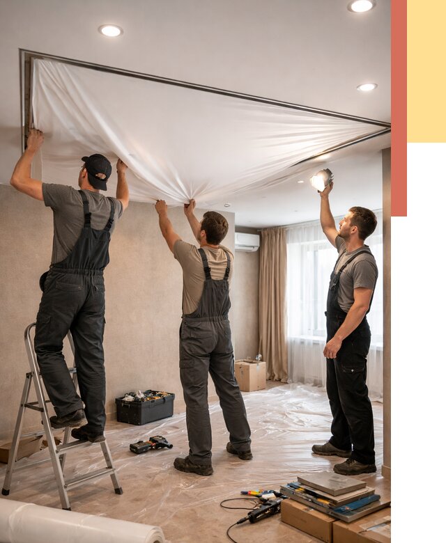 Монтаж ПВХ натяжного потолка в железнодорожном от 3589 руб. под ключ | ОТДЕЛОЧНИК-Жлз