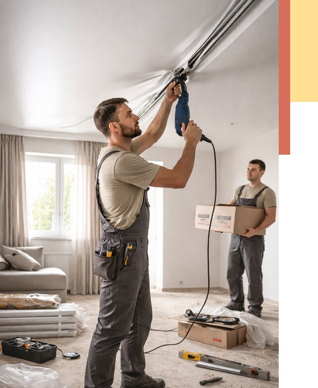 Монтаж сатинового натяжного потолка в железнодорожном от 3589 руб. | Быстро, недорого — ОТДЕЛОЧНИК-Жлз