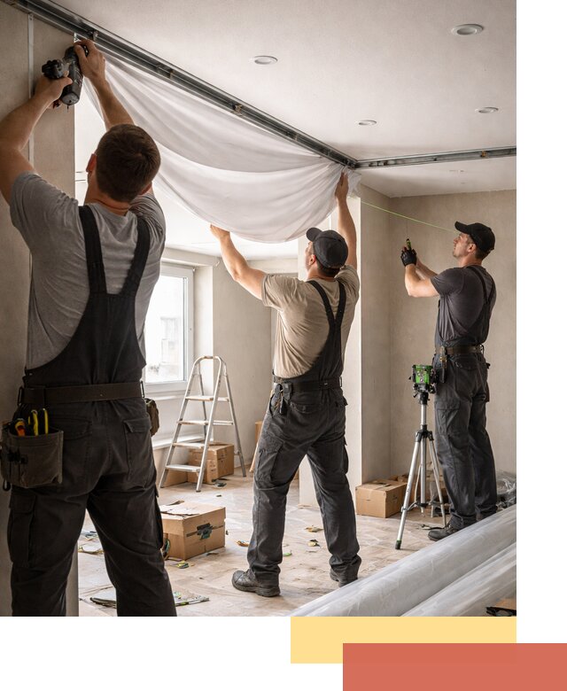 Монтаж парящего натяжного потолка под ключ в железнодорожном