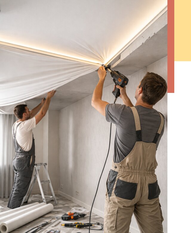 Монтаж натяжного потолка с подсветкой в железнодорожном от 974 руб. | ОТДЕЛОЧНИК-Жлз