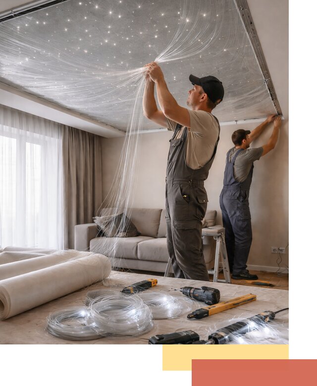 Монтаж натяжного потолка «Звездное небо» в железнодорожном