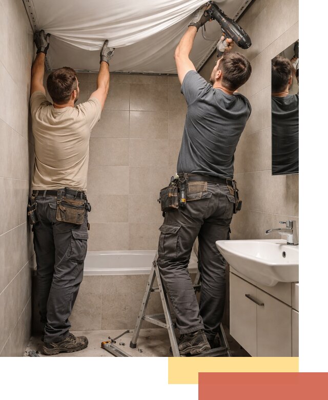 Монтаж натяжного потолка в ванной в железнодорожном быстро и качественно