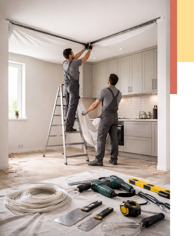 Установка натяжного потолка на кухне в железнодорожном от 2461 руб. | ОТДЕЛОЧНИК-Жлз