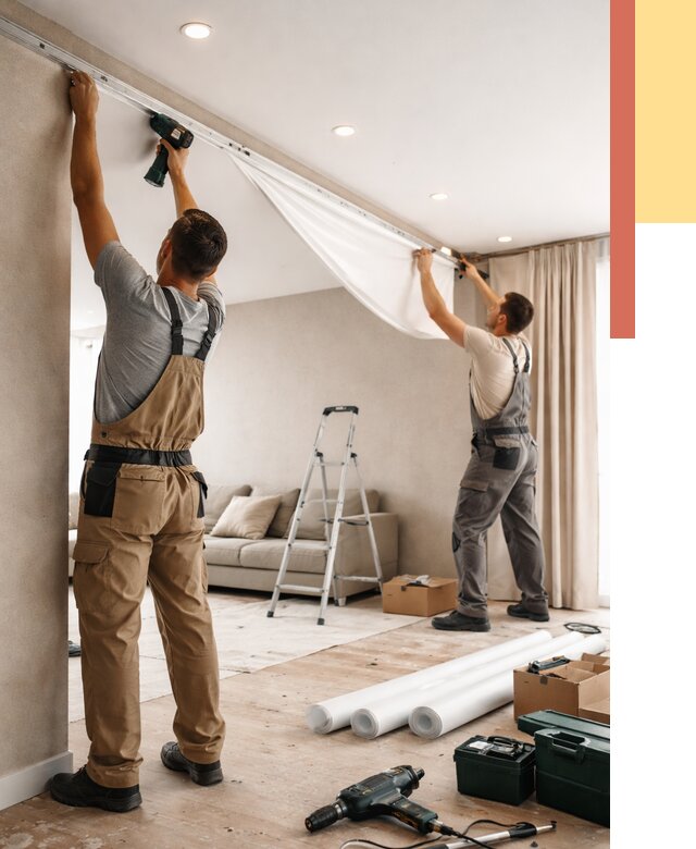 Монтаж натяжного потолка в гостиной в железнодорожном от 564 руб. | ОТДЕЛОЧНИК-Жлз