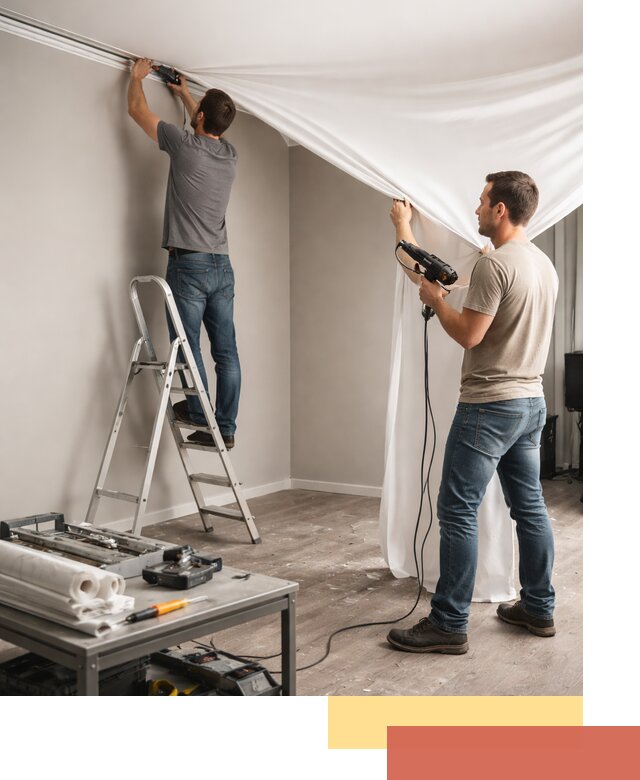 Монтаж натяжного потолка в студии в железнодорожном