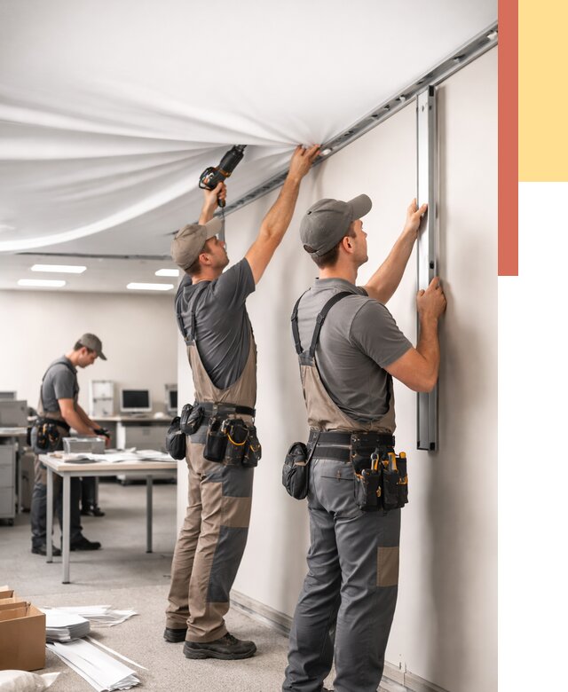 Монтаж натяжного потолка в офисе в железнодорожном от 461 руб/м² — быстро и недорого | ОТДЕЛОЧНИК-Жлз