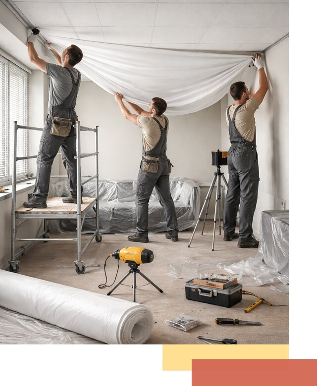 Монтаж натяжного потолка в офисе в железнодорожном