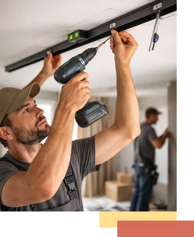 Установка трековых светильников в натяжной потолок в железнодорожном