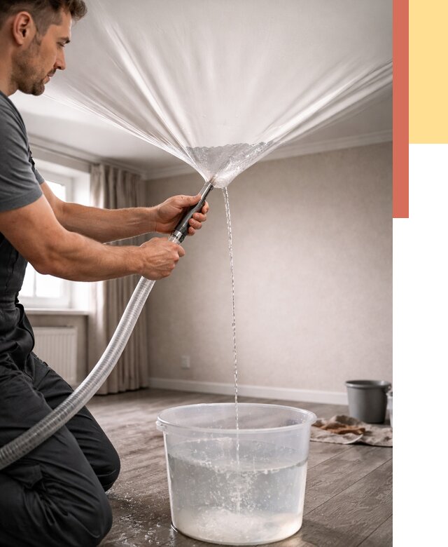 Слив воды с натяжного потолка в железнодорожном от 2564 руб. быстро и недорого | ОТДЕЛОЧНИК-Жлз