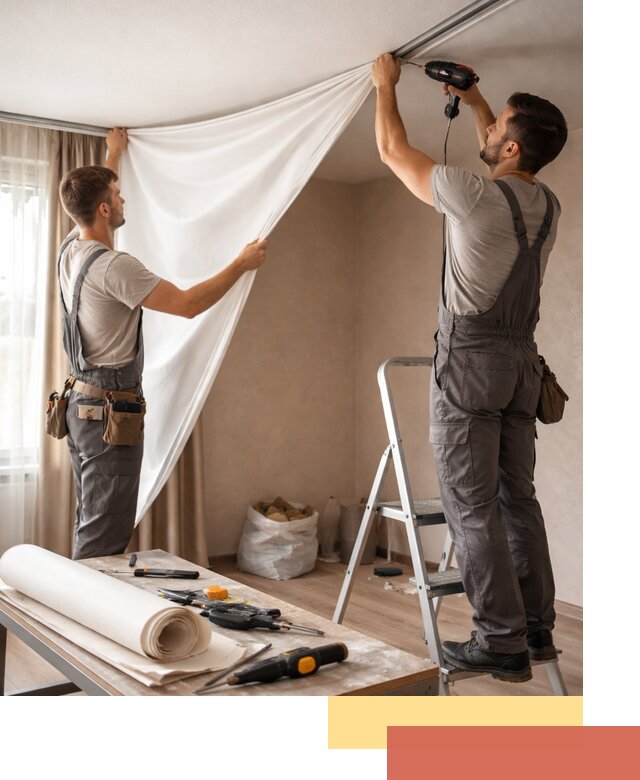 Замена полотна натяжного потолка в железнодорожном быстро и качественно