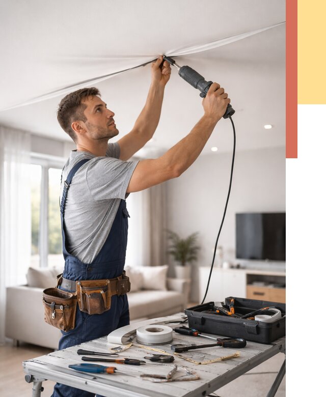 Ремонт натяжных потолков в железнодорожном от 9741 руб. под ключ — ОТДЕЛОЧНИК-Жлз