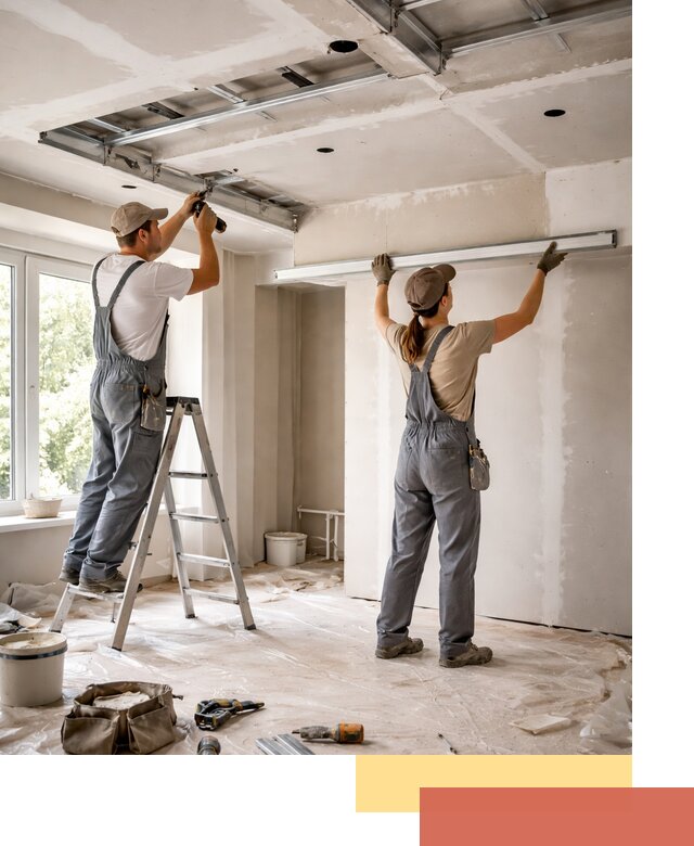 Монтаж многоуровневого потолка из гипсокартона в железнодорожном