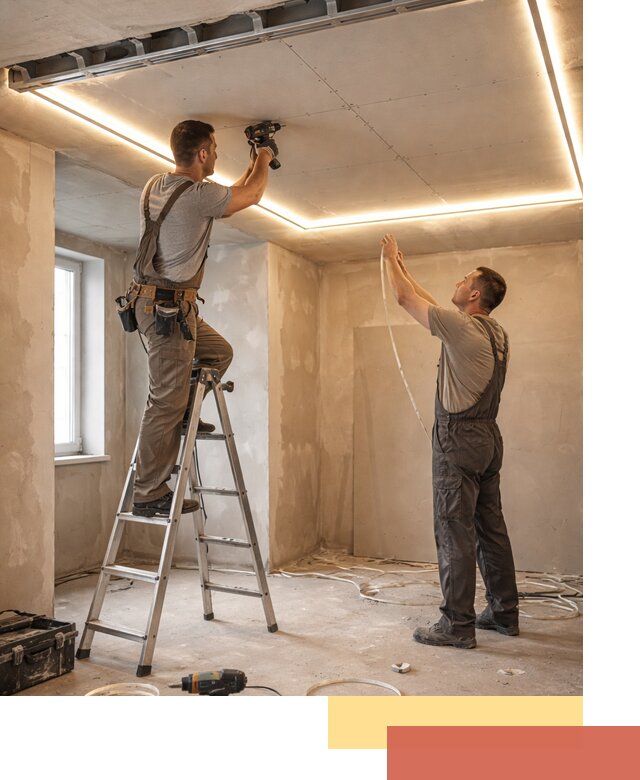 Потолок из гипсокартона с подсветкой в железнодорожном