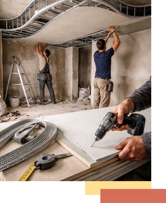 Криволинейный потолок из гипсокартона в железнодорожном — монтаж и отделка