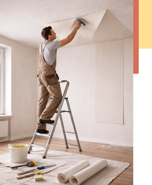 Поклейка обоев на потолок в железнодорожном от 4614 руб. быстро и недорого | ОТДЕЛОЧНИК-Жлз